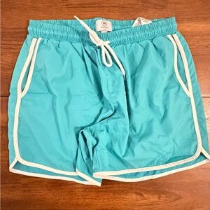 Turquoise Men's Shorts with White Trim